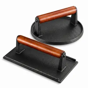 Neppora Heavy Duty Cast Iron Grill Press 2PCS Burger, Bacon & Steak Press for Griddle Cooking