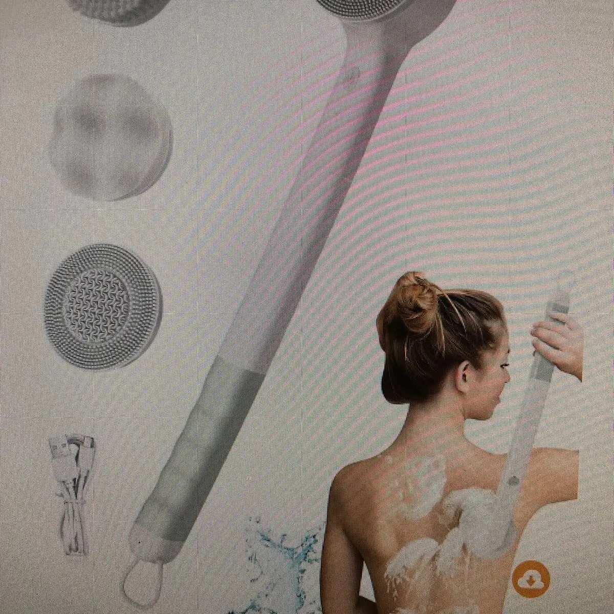 Electric body brush rechargeable silicone scrubber IPX7 waterproof back brush with long handle and 3 spin brush heads suitable for both men and women