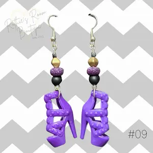 Ruthie's Room Doll Shoe Purple Beaded Hook Earrings with Unique Charm & Silver Hook for Quirky Outfits #09, #10, #11