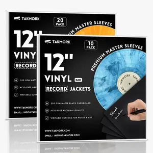 Takmork 12" Pro Blank Album Jackets – 20 Pack | 350gsm Heavyweight Cardboard | LP Vinyl Record Outer & Inner Sleeve Covers (Black)