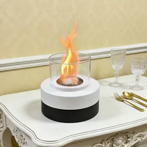 New Desktop Alcohol Fireplace, Tabletop Fire Pit with Transparent Glass and Simple Base, Creates Unique Warm Atmosphere Indoors and Outdoors