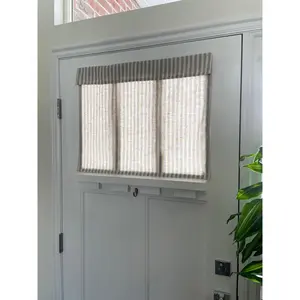 Taupe Striped Washable Small Front Door or Sidelight Curtain - 1 panel