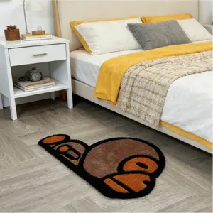 Cute cartoon brown monkey shape bedroom bedside special-shaped carpet trendy street style monkey lying flat living room decoration plush carpet creative simple lines black and brown monkey game area thickened carpet