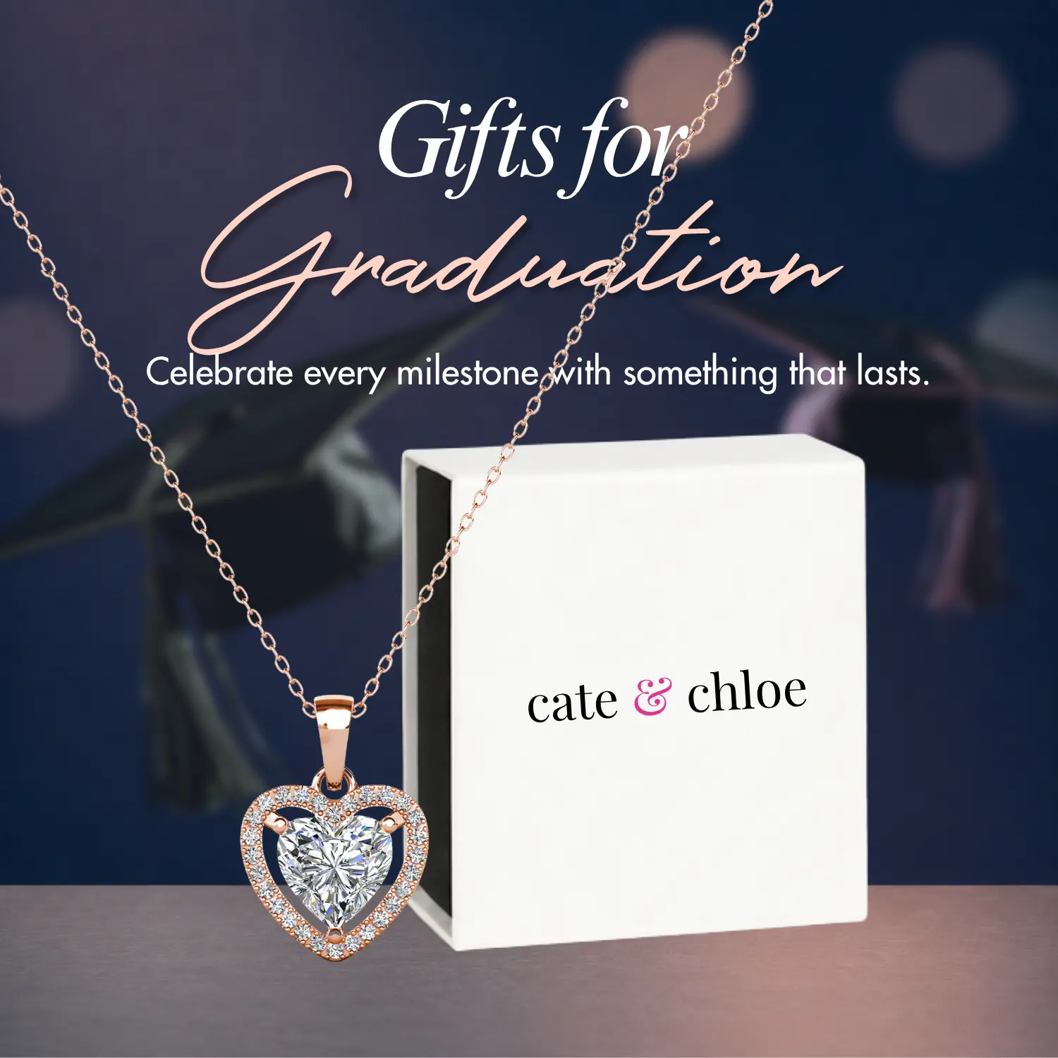 Cate & Chloe Amora 18k White Gold Plated Halo Heart Pendant