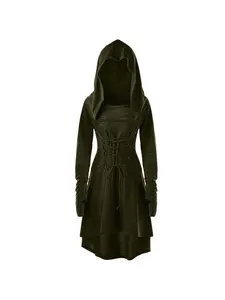 Adult Women's Solid Color Festival Performance Dress, Long Sleeve Hooded Tie Dress, Slim-Fitting All-Season Suit