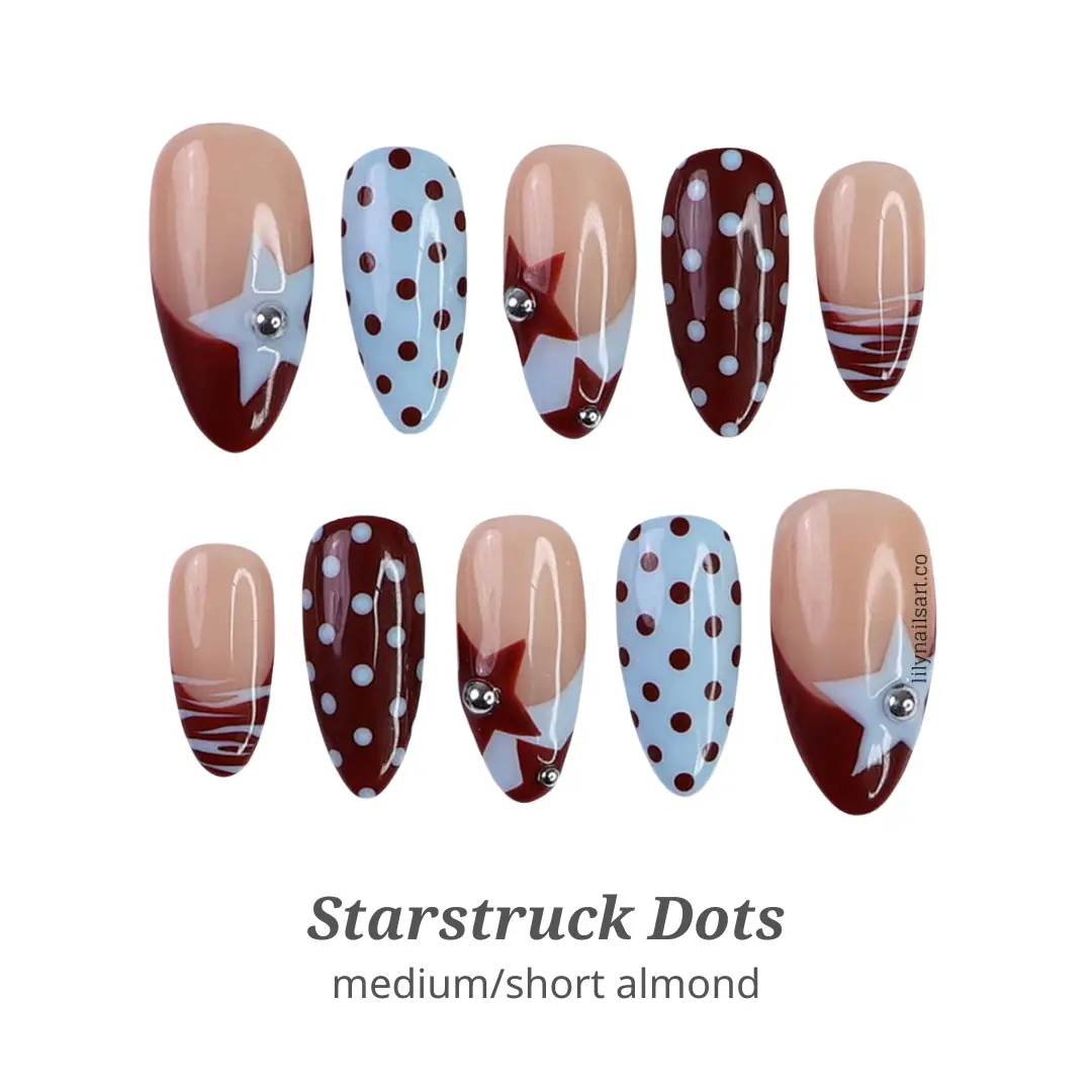 Lilynailsart | Starstruck Dots Press On Nails - Retro Polka Dot Star Nails - Handmade Gel Nails
