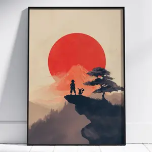 Ash Sunset Hike Poké Japanese Tapestry Style, Anime Poster, Wall Art, Bedroom Art, Japanese Decor