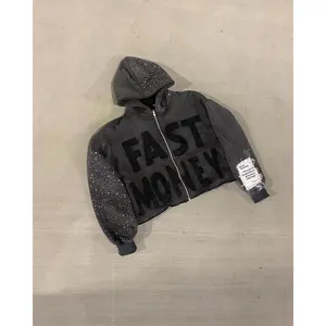 American Vintage Letter Patchwork Gothic Zipper Hoodie Black Loose Klein Stone Embroidery Hoodies Punk Grunge Coat Men Clothing Menswear Sweatshirts