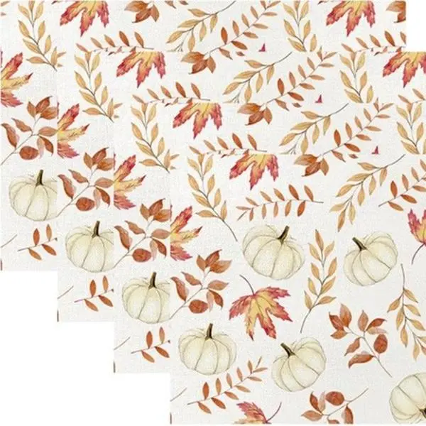 Maple Leaf Pumpkin Placemats - Set of 4, 12 * 18 Inch, Waterproof & Fade-Resistant Linen Cotton Placemats for Indoor Kitchen Table Decor