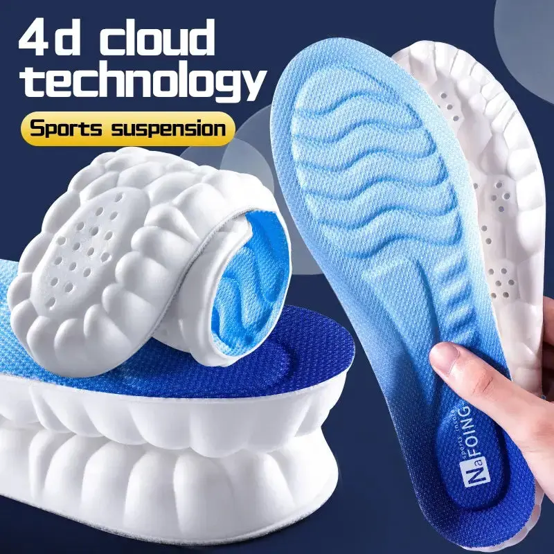 4D Cloud Sports Insoles Orthopedic for Footwear Comfort in Blue & White with Unique Design for Sports Suspension in Bedrooms, Bathrooms
