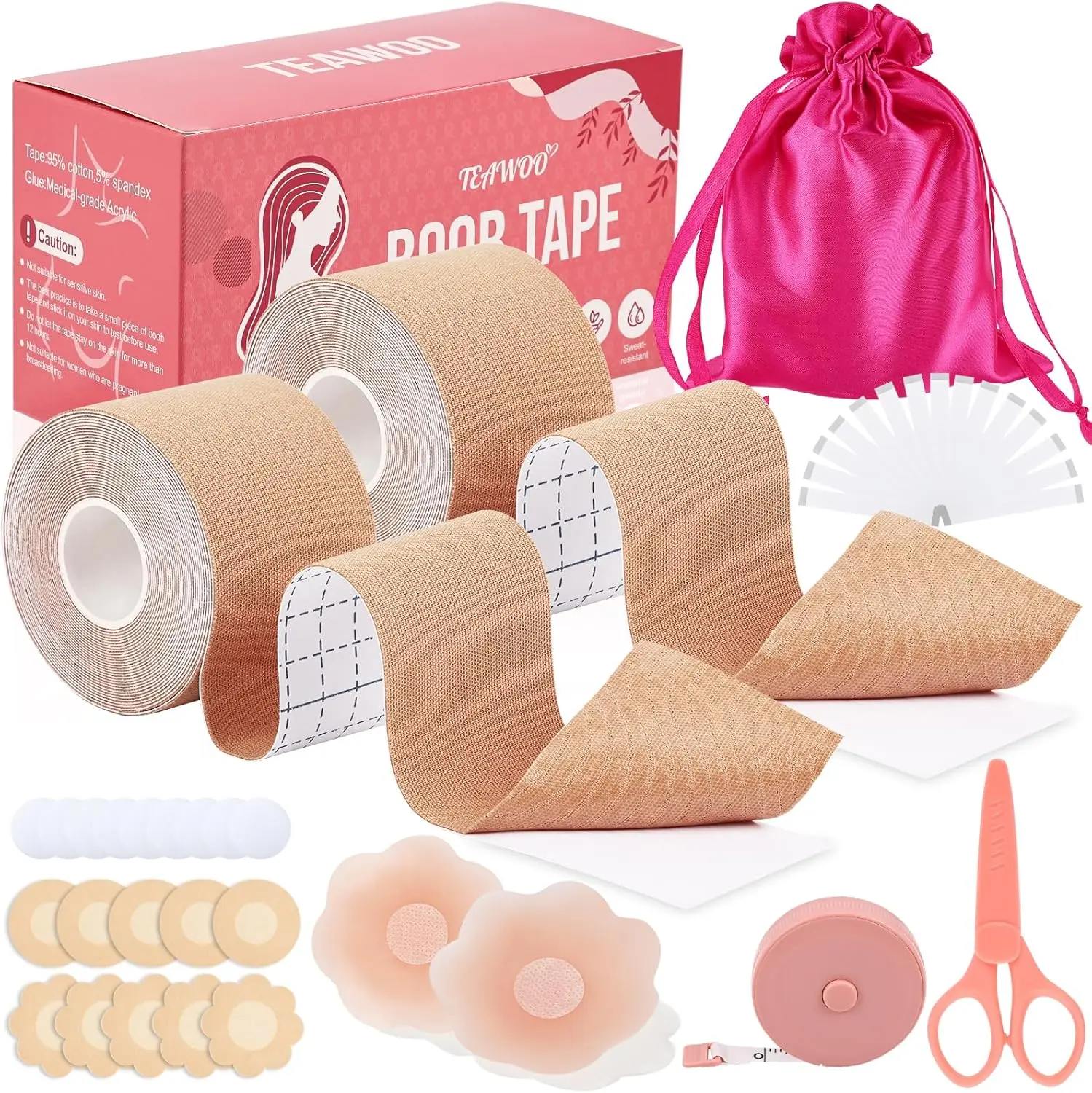 Boob Tape Kit, Breast Lift Tape with Nipple Covers & Double Sided Tape, for A‑G Cup Sizes