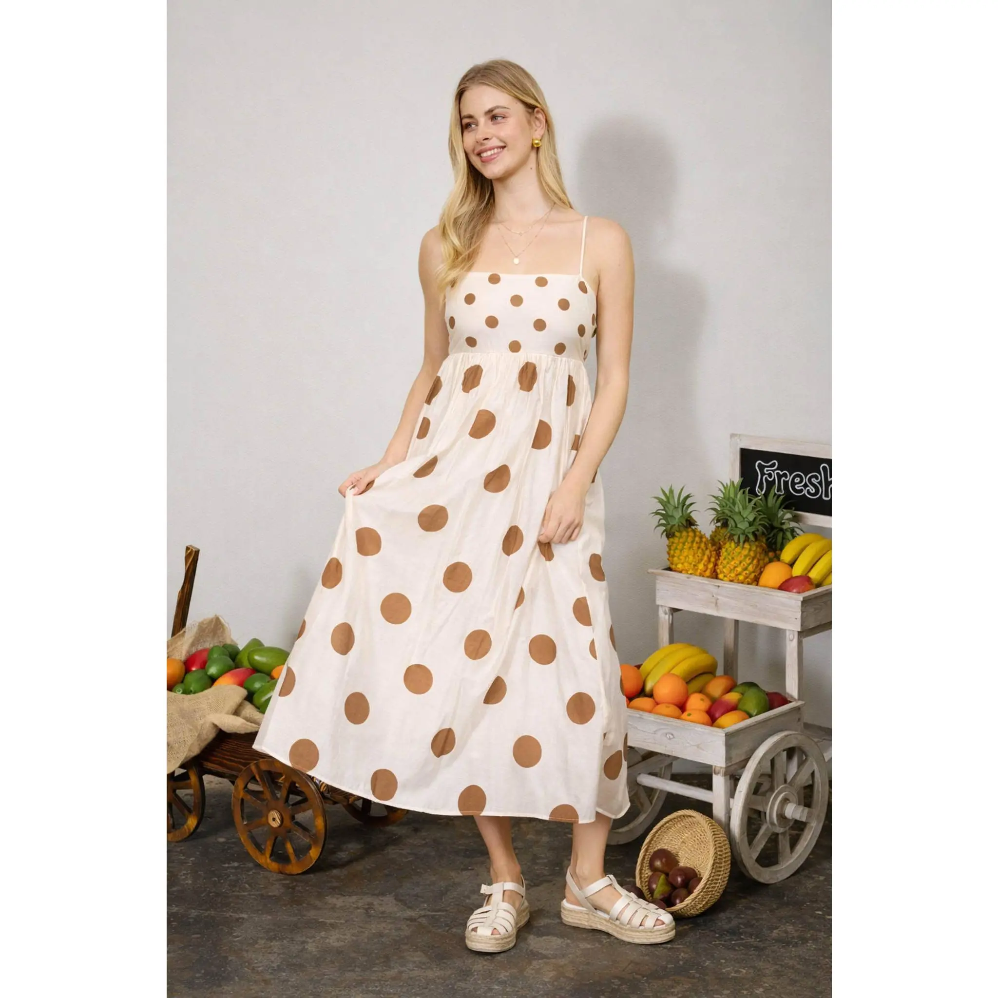 Empress POLKA DOT EMPIRE WAIST SPAGHETTI STRAP MIDI DRESS