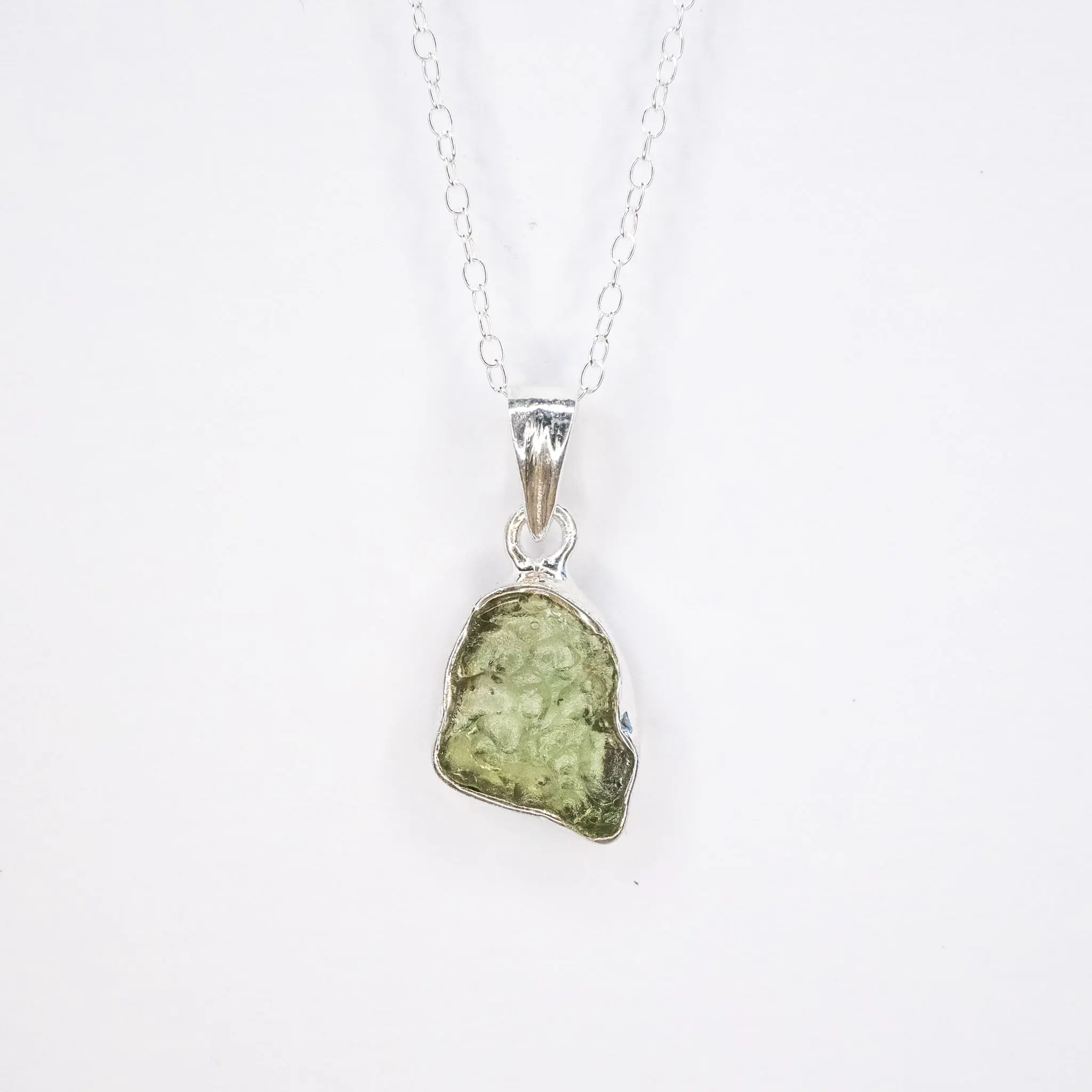 Sterling Silver Moldavite Pendant with Certificate of Authenticity, you pick Made to order solid sterling silver, real Moldavite from Czech republic, handmade, 1.2mm 18 in sterling silver chain, channeled reading is upon request