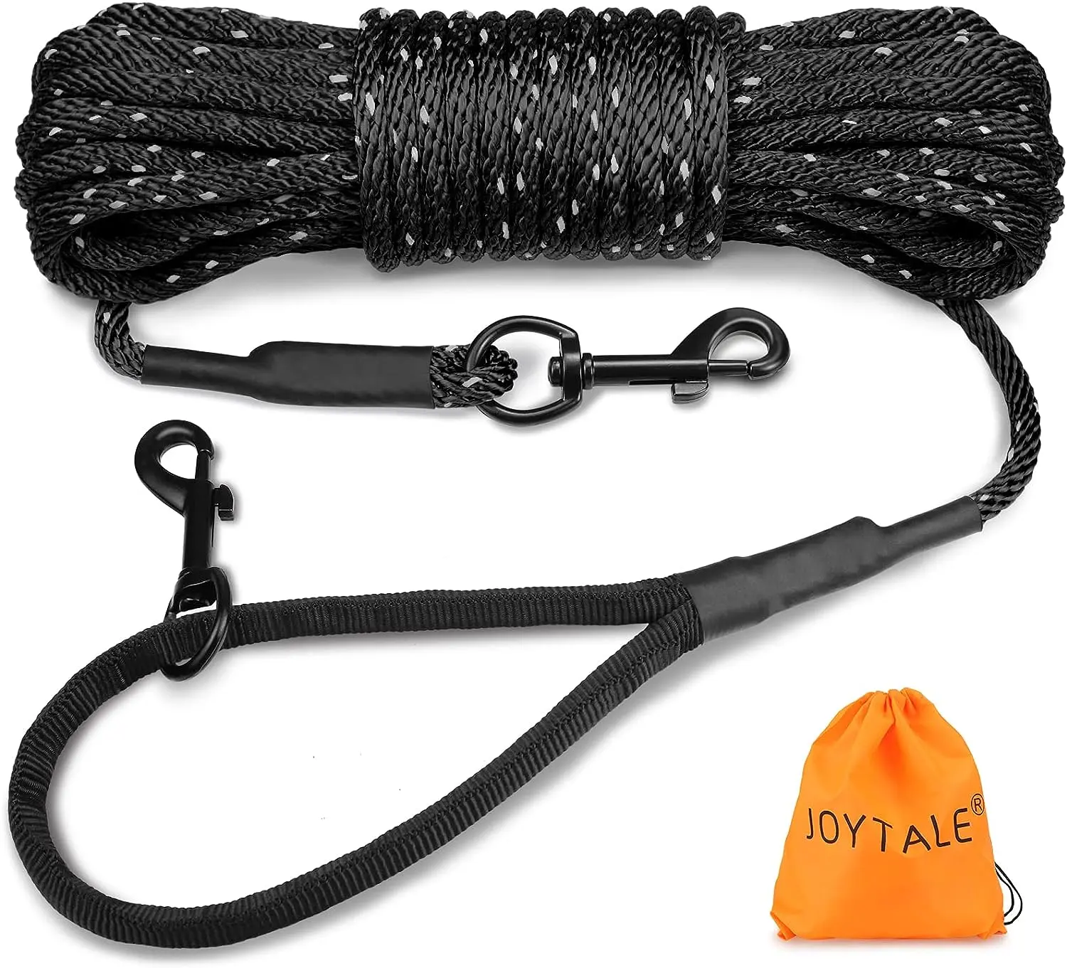Joytale Long Dog Training Leash, 30 FT Tie Out Rope Check Cord with Padded Handle, Reflective Recall Lead for Puppy and Small Dogs, Black Joytale