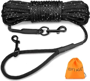 Joytale Long Dog Training Leash, 30 FT Tie Out Rope Check Cord with Padded Handle, Reflective Recall Lead for Puppy and Small Dogs, Black Joytale