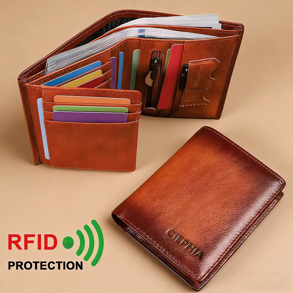 CIEPHIA RFID Blocking Cowhide Leather Wallet with 12 Card Slots 1