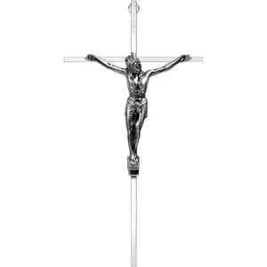 ALDENTA Crucifix Wall Cross, Catholic Metal Cross for Wall, 10 Inch Silver Jesus Crucifix for Home Decor