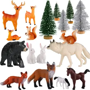 18 PCS Forest Animal Figures Toy Set with Trees Woodland Animal Figurines for Kids, Realistic Wildlife Animals Playset, Educational Pretend Play Toys for Toddlers, Classroom Learning, Diorama & Party Decorations