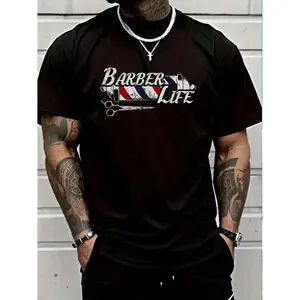 100% Cotton Vintage Barber's Pole Tee Hair Hairstylist Christmas Gift T-Shirt Women's Men's Graphic Tee Crew Neck summer vacation Tops
