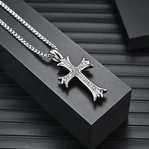 VANNICK Double Sided Cross Pendant Necklace for Men Women Stainless Steel 23inches Chain Hypoallergenic No Fade Titanium Steel Jewelry Gift Exclusive Design - Jewellery
