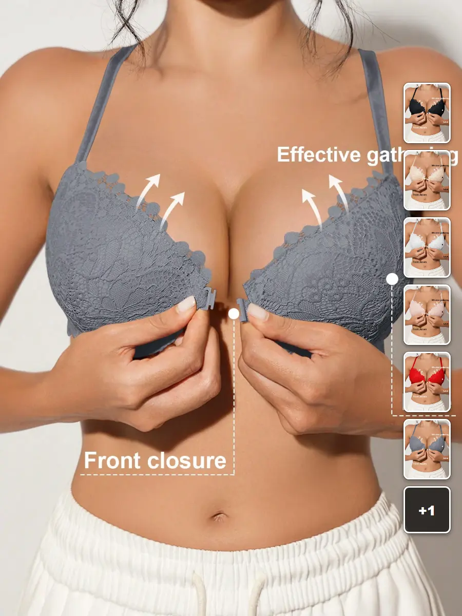 Lace Front Closure Bra Sexy Push Up Comfortable Breathable Romantic Lingerie