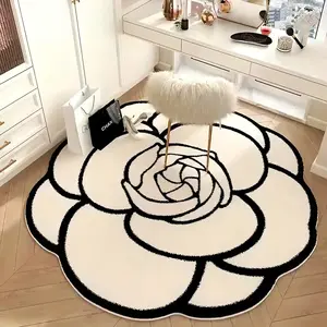 Velvet Round Floral Pattern Rug, Flower Pattern Rugs, Modern Fashion Plush Carpet, Easy Bedroom Bedside Mat, Fluffy Washable Floor Pad, Simple Design
