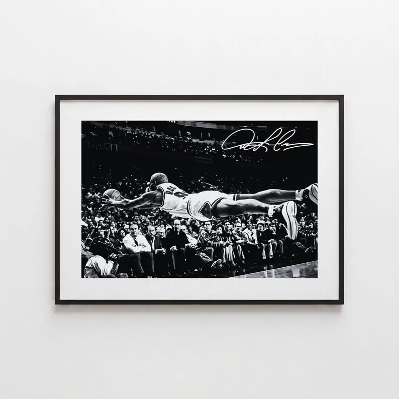 Iconic Dennis Rodman Dive Poster Print Unframed, NBA Basketball Poster, Black and White Sports Wall Art, Chicago Bulls Dennis Signed Print, NBA Player