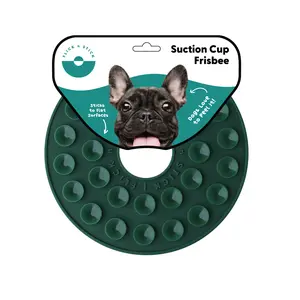 Dog Toy Suction Cup Frisbee, Fun Popping Sound When Peeled ASMR - Funny Challenging Entertaining Flying Disc Dogs Puppy - Soft Durable Silicone 6” (Green)