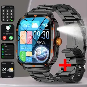 2.01 Inch HD Touchscreen with LED Flashlight, Dual Bands, Wireless Calling, Camera & Music Control, Android iOS Compatible, Sports Tracking Wristwatch