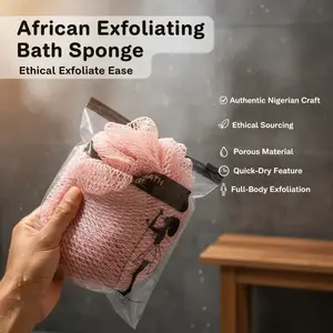 Authentic African Exfoliating Net Bath Sponge Ethically Sourced Nigeria, Porous Hygienic Quick-Drying Exfoliating Shower Net Body Scrubber for Full Body Skin Exfoliation