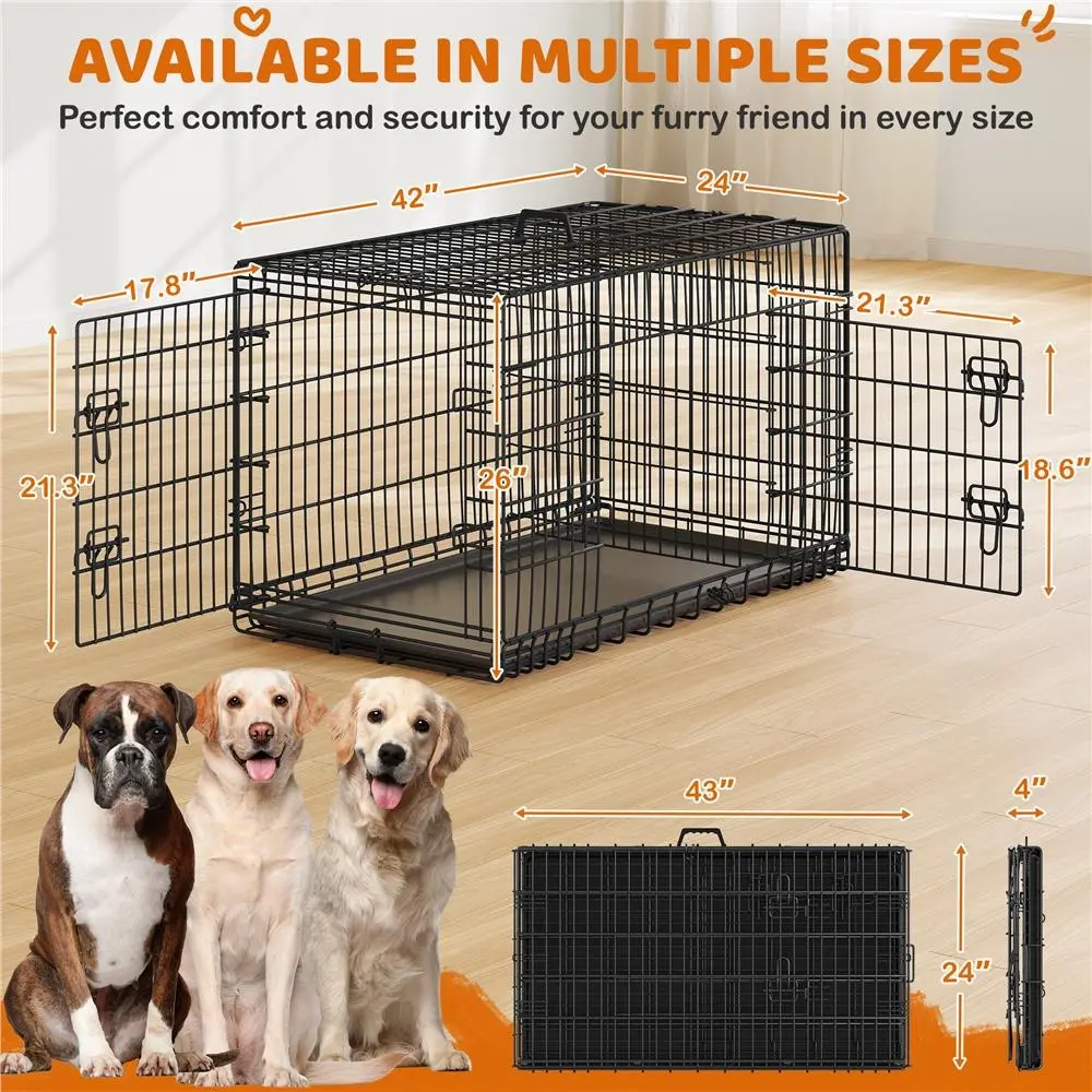 【All Size】 Yaheetech 36/42/48 inch Double Door Dog Crate, Foldable Metal Wire Kennel w/Removable Tray, for Medium to Large Dogs