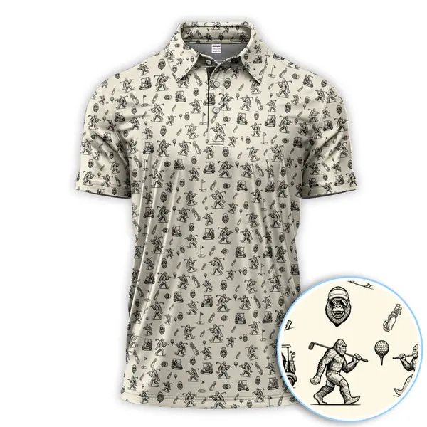 Men’s Funny Squatch Bigfoot Golf Polo Shirt Sasquatch Pattern Short Sleeve Golf Top