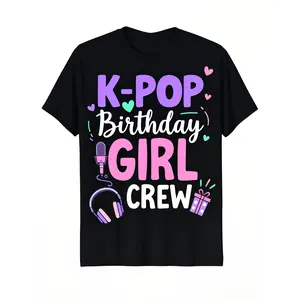 [100% Cotton] 100% Cotton KPop Birthday Team Korean Pop Celebration TShirt Comfortable Men's Fit Crew Neck Style Super Soft Breathable MoistureWicking Casual Summer Shirt Essential Trendy Tee2Retro Casual Short-sleeved T-shirt with a Round Neck and Printe