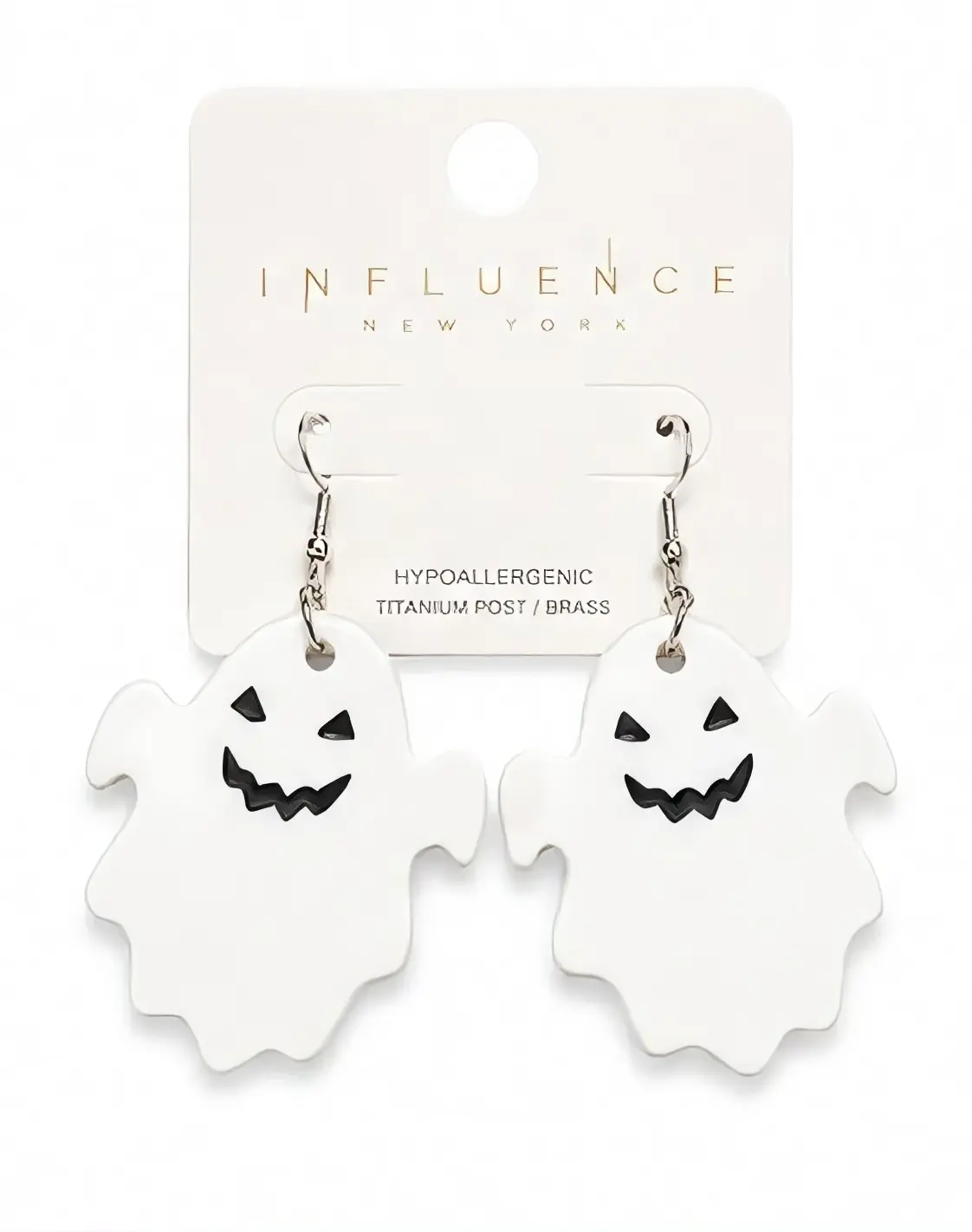 Influence White Ghost Halloween Drop Earrings Titanium Post Brass Hook Spooky Face Dangle Statement Jewelry for Women
