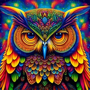 Frameless DIY Diamond Painting Kit, 5D Mosaic Round Diamond Owl Design, Full Diamond Art Embroidery, Handmade Craft Wall Decor