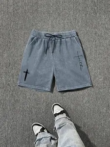 Men's Cross Print Wash Shorts, Loose Casual Fashion Graphic Shorts for Summer, Men's Bottoms for Daily Wear