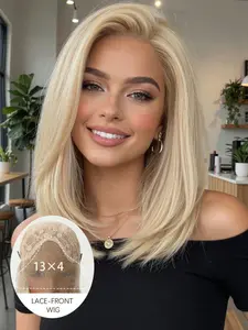 Blonde Glueless Lace Front Wig for Women, 13x4 Free Part Synthetic, Pre-Plucked Hairline, 22 Inch Layered Straight, Beginner-Friendly