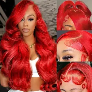 13x6 Hot Red Lace Front Wig Human Hair Pre Plucked Straight /Body Wave Hd Transparent Lace Wig For Women 180% Density