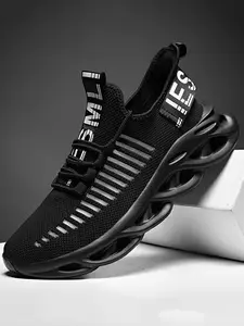 Men's Flyknit Mesh Sport Shoes, Breathable Lightweight Shock Absorption Casual Knitted Athletic Running Shoes, Low Top Spandex Upper, All Seasons