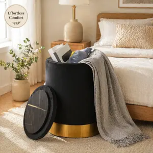 Velvet Storage Ottoman Multipurpose Footrest Stool with Metal Base Modern Round Vanity Stool Chair Ottoman Foot Stools Padded Seat for Living Room & Bedroom, Autumn, Winter, Warm