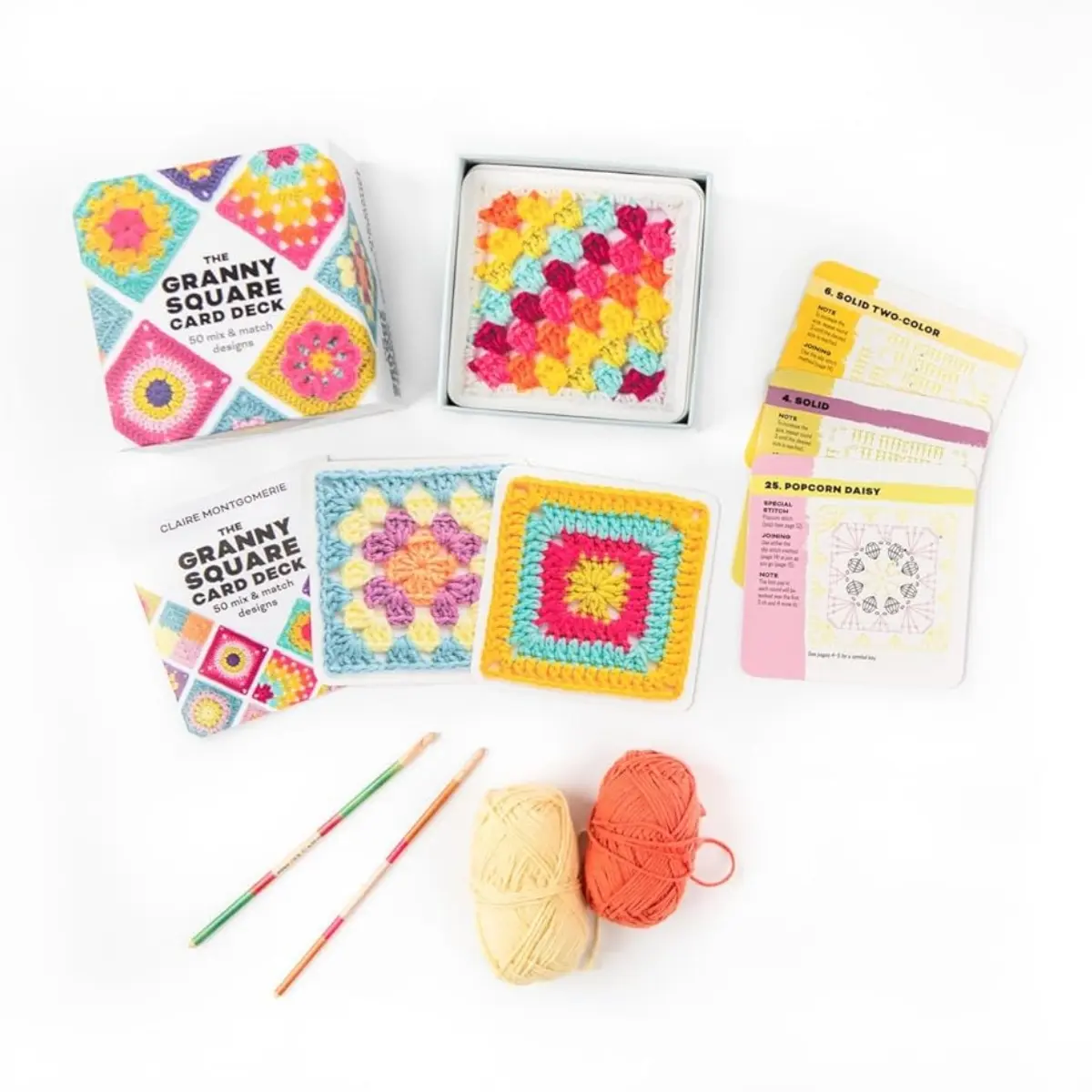 Grandma Square Card Set, Beginner Crochet Hook Kit, Mixed Design, Classic Granny Squares, Flower Blanket Pattern Book, Crochet Gift Kit