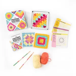 Grandma Square Card Set, Beginner Crochet Hook Kit, Mixed Design, Classic Granny Squares, Flower Blanket Pattern Book, Crochet Gift Kit