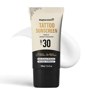 Nupharmisto Tattoo Sunscreen Lotion Spf 30: Natural Mineral Sunscreen For Sensitive Skin & Tattoo Protection - With Zinc Oxide Non-Greasy No White Cast Waterproof 80 Min, Reef Safe, For Face Body 3.4 Fl