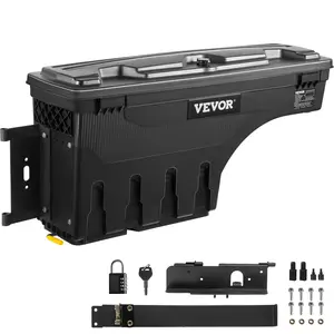 VEVOR Truck Bed Storage Box, Lockable Lid, Waterproof ABS Wheel Well Tool Box 6.6 Gal/20 L with Password Padlock, Compatible with Tundra 2007-2021, Driver Side, Black