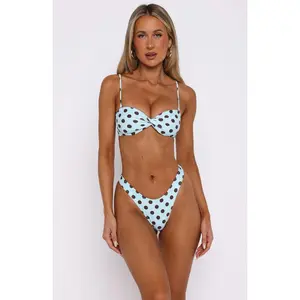 Women Polka Dot Bikini Sets Sexy Halter String Triangle High Cut Cheeky 2 Piece Bathing Suit Removable shoulder straps