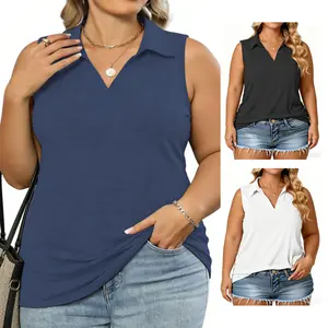 Plus Size Tank Tops for Women Summer Collared V Neck Tunics Casual Chic Flowy Sleeveless Polo Shirts Dressy Lightweight Work Blouses XL-5XL KPS5026