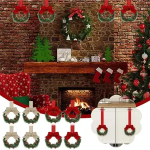 1pcs/4pcs/6pcs/12pcs Christmas Cabinet Wreath Kitchen with Ribbon Bow Berries Small Window Wreath Christmas Party Decoration, Festive Holiday Decor