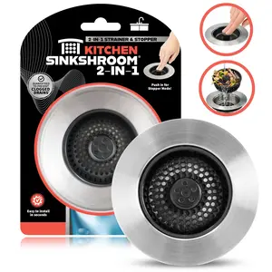 Kitchen SinkShroom Kitchen Drain Strainer, 2-in-1 Pop-Up Sink Stopper & Strainer with Removable Anti-Clog Basket, 304 Stainless Steel Kitchen Sink Strainer, Fits US Standard 3" to 3.4" Drain, Easy Clean Food Catcher Kitchen Gadgets Sink