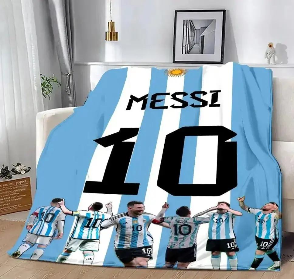 Messi Soccer Print Soft Flannel Blanket for Sofa & Bed, Breathable Lightweight All-Season Cover for Children and Adults, Stylish Living Room Decor, Thoughtful Holiday & Halloween Gift Idea