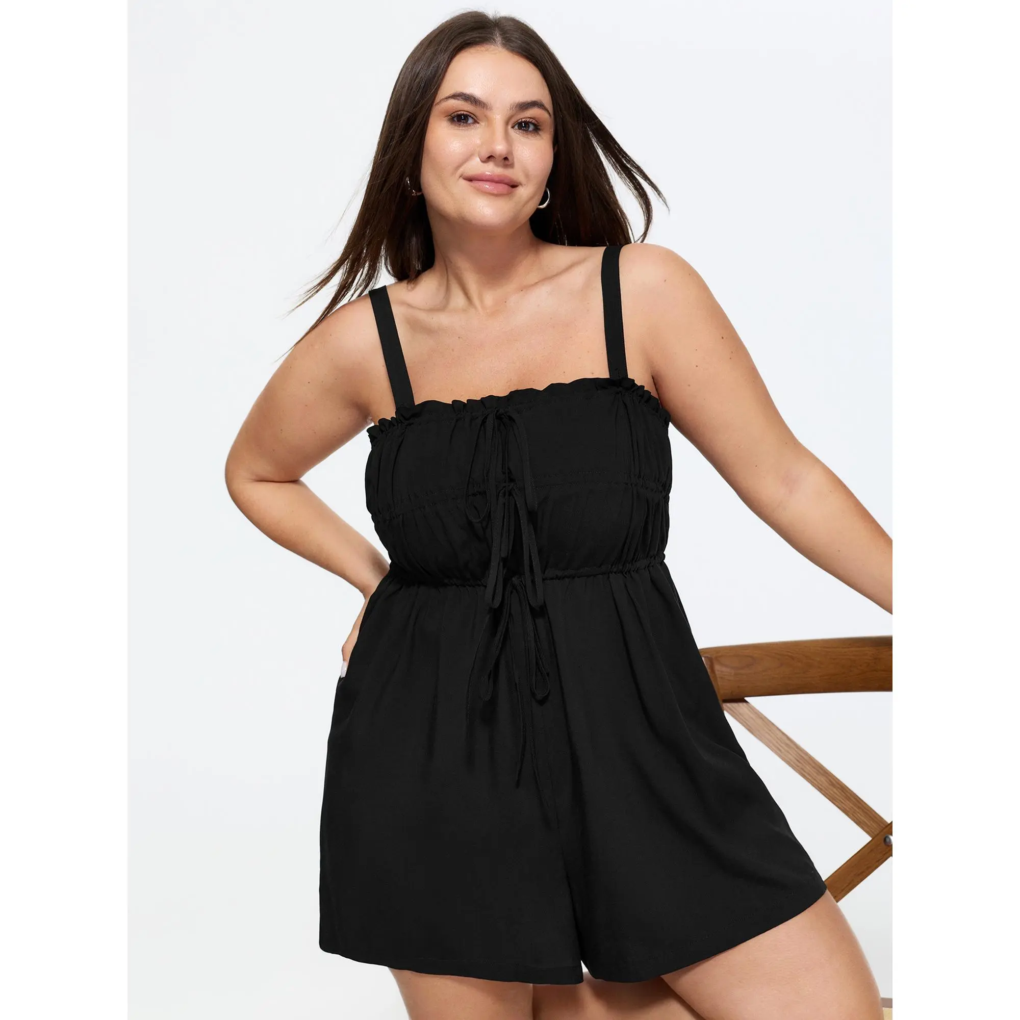 BloomChic Women's Plus Size Ruffle Drawstring Bust Elastic Romper